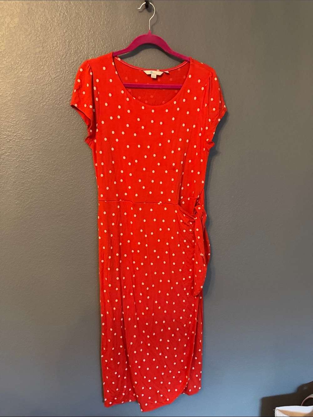 Boden Red Polka Dot Midi Wrap-Tie Dress